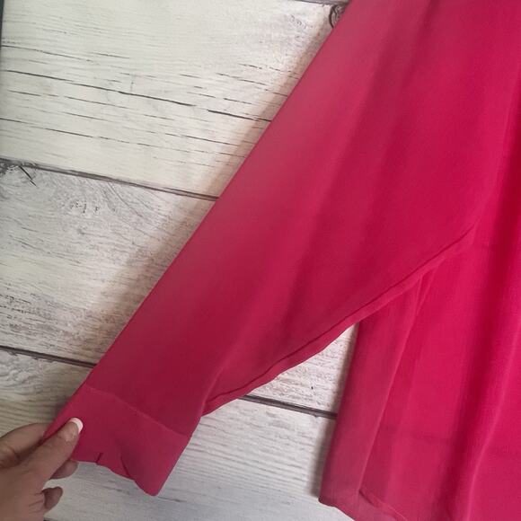 Torrid Chiffon Buton Down Size 1X Long Sleeve Blouse Pink BOHO - Picture 7 of 16